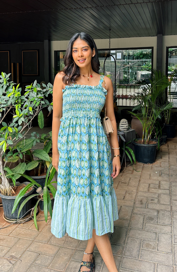 Bloom Bliss Long Dress (Blue)