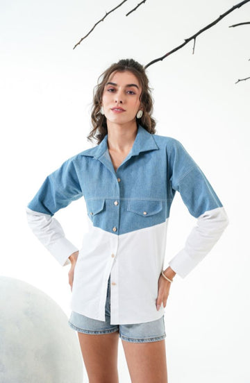 Half Denim Half White Shirt