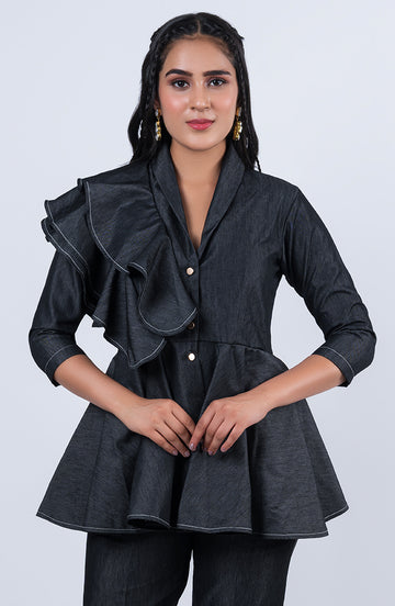 Frilly Denim Blouse
