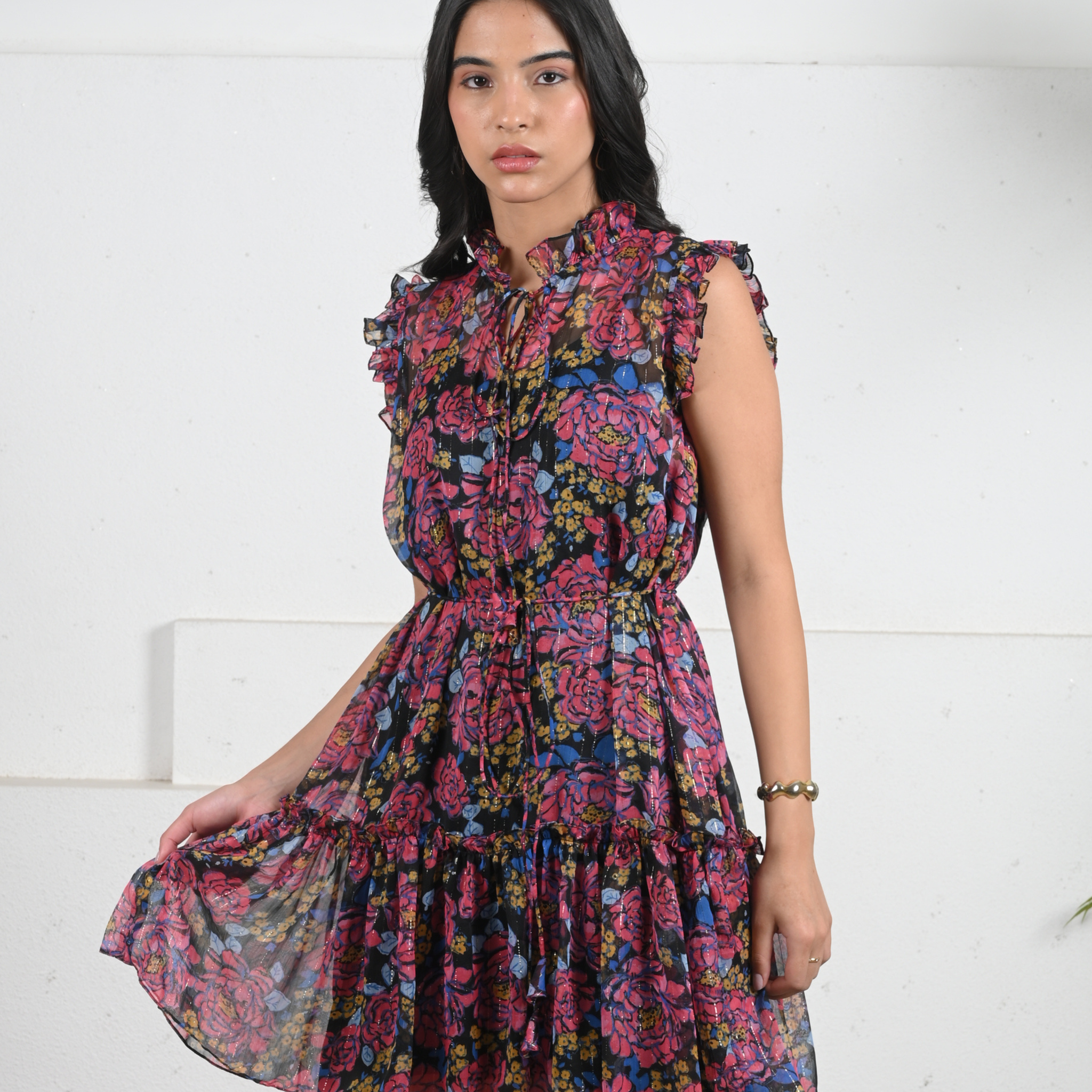 Midnight Charm Ruffle Dress