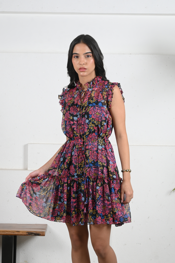 Midnight Charm Ruffle Dress