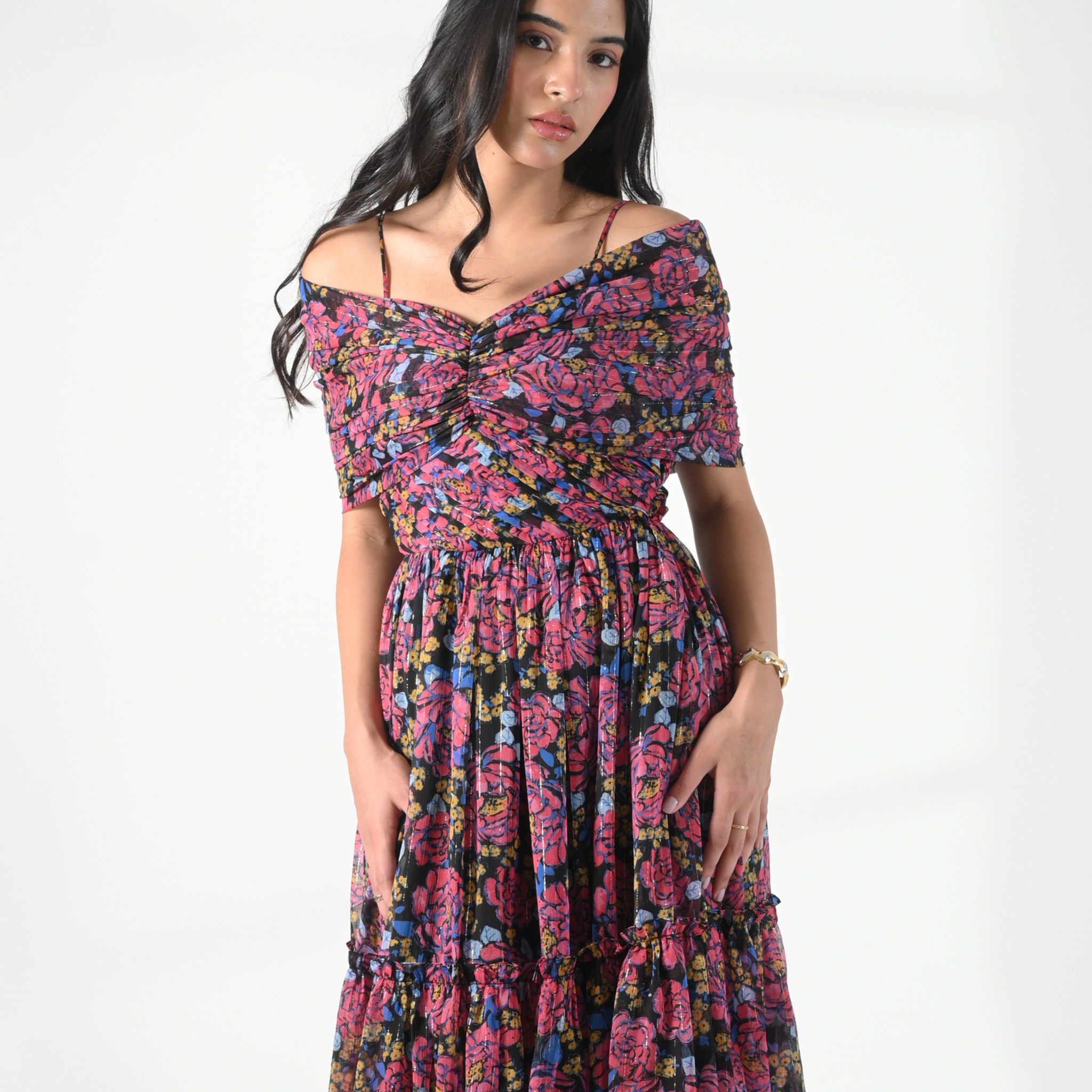 Twilight Garden Off-Shoulder Dress