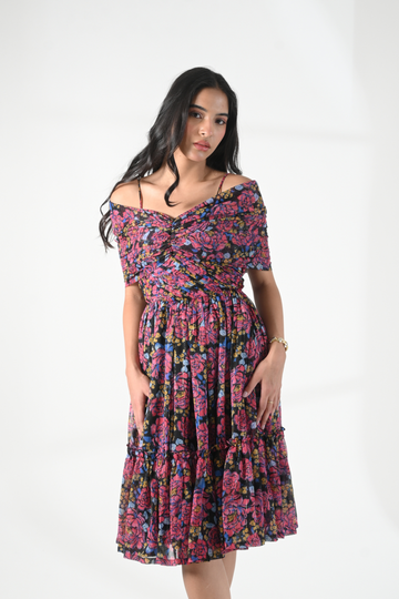 Twilight Garden Off-Shoulder Dress