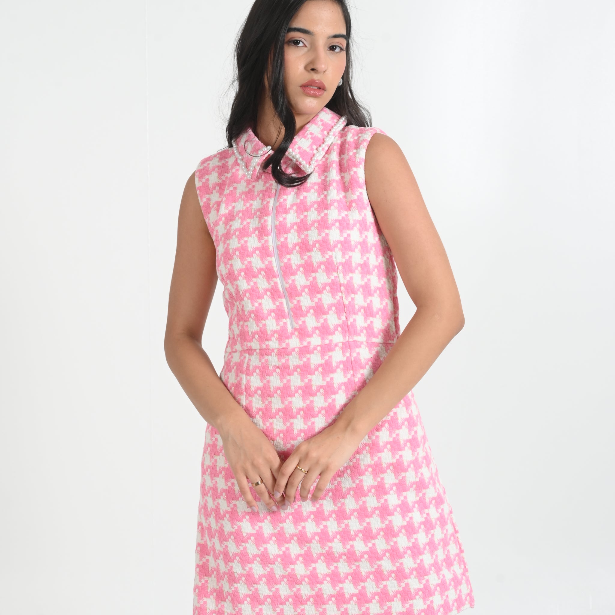 Rosewater Tweed Collar Dress