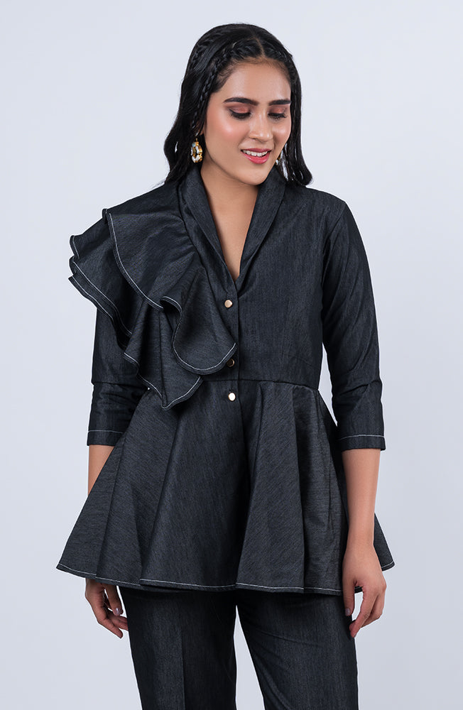 Frilly Denim Blouse