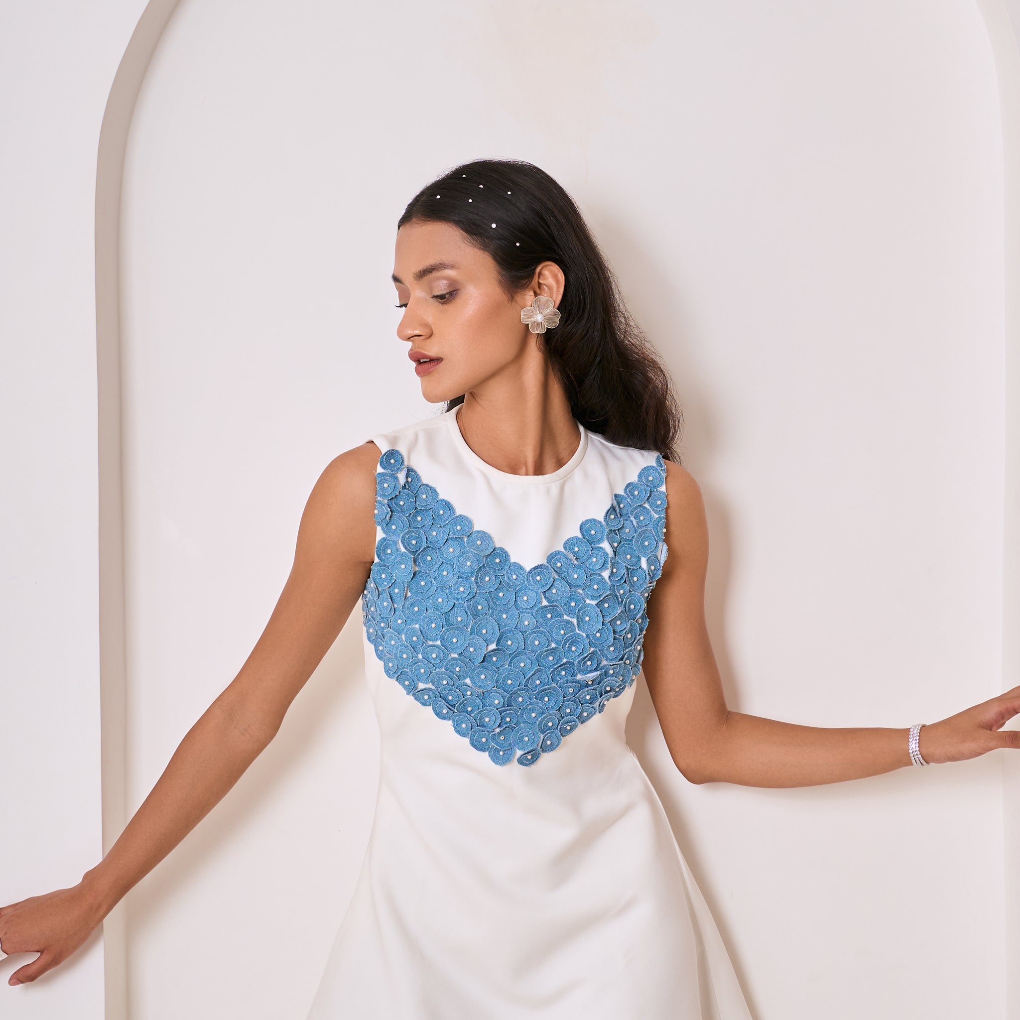 White Denim Bloom Dress